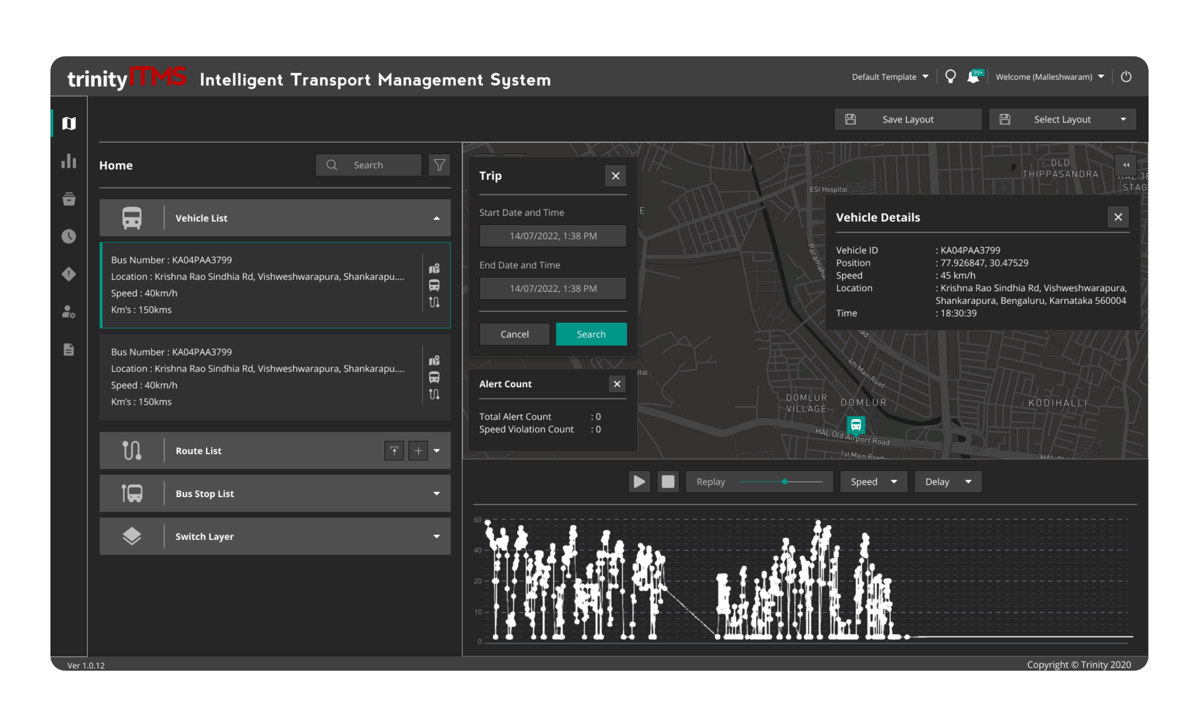 Intelligent transport management user interface screen