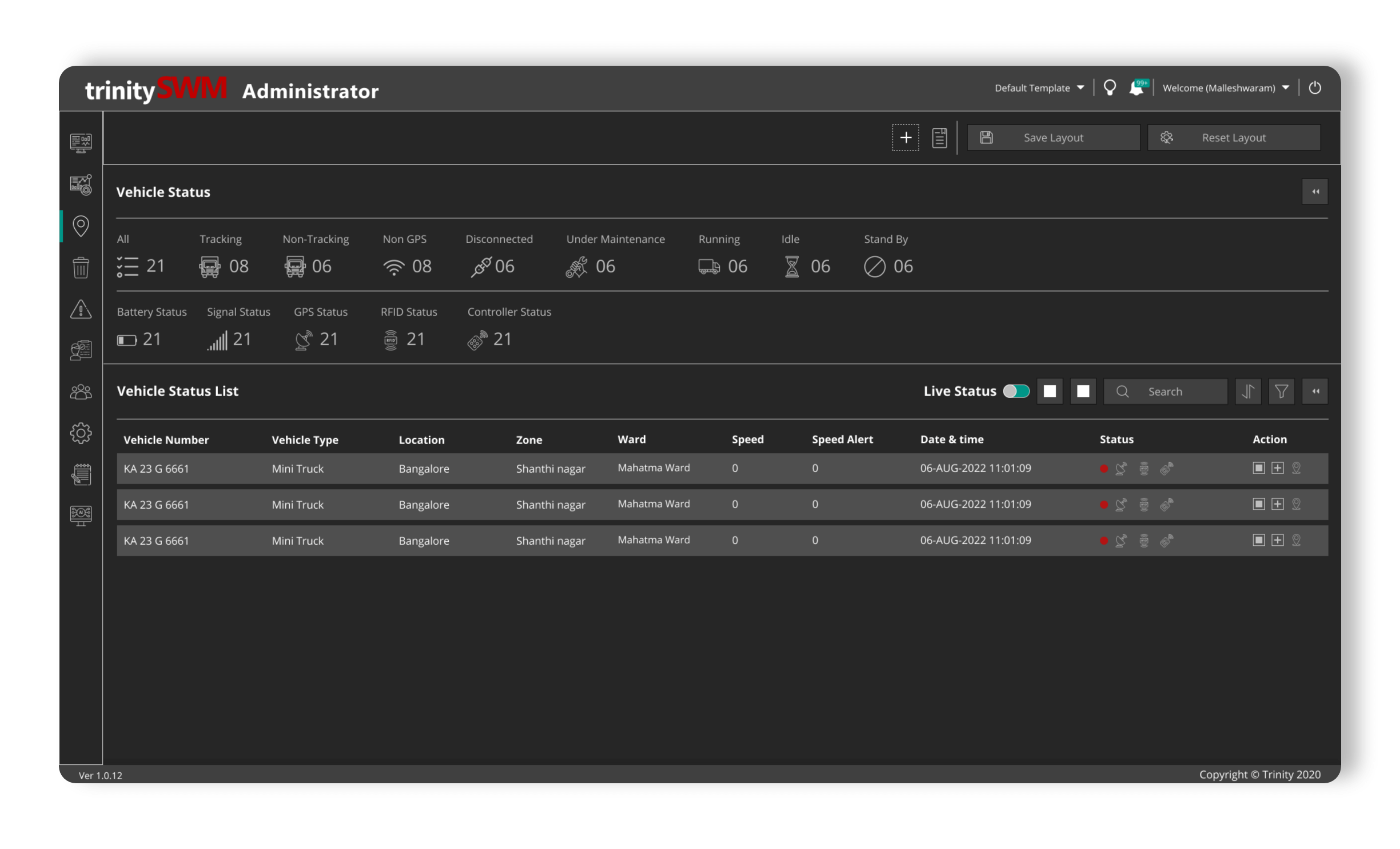 solid waste management user interface screen