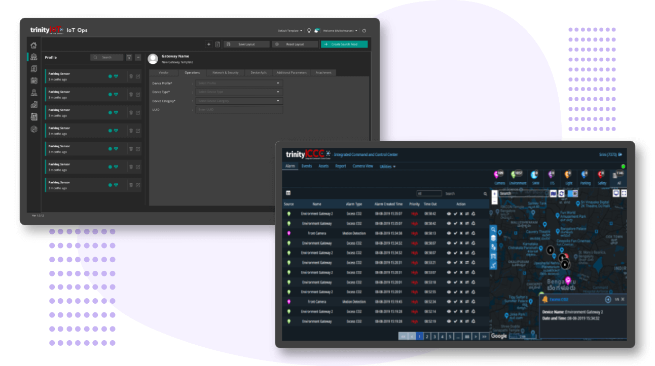 IoT Ops and alarm screen user interface